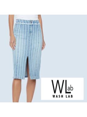 🎩🗝️ NWT $128 Wash Lab Denim SALLY Classic Strips Midi Skirt - 24”